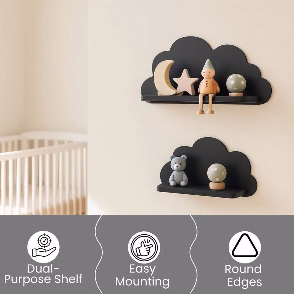 Kelvenix 2 Piece Cloud Wall Shelves in Black – 3