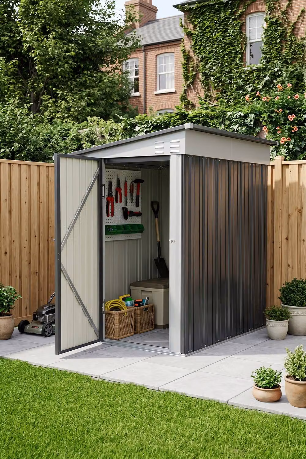 Living and Home Black Metal Pent Roof Garden Tool Shed Outdoor Patio Storage House W: 180 cm, D: 130 cm, H: 231 cm – 2
