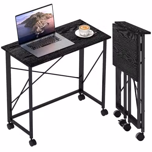 HOMCOM Black Folding Computer Desk with Castors, W: 80 cm, D: 40 cm, H: 75 cm – 1