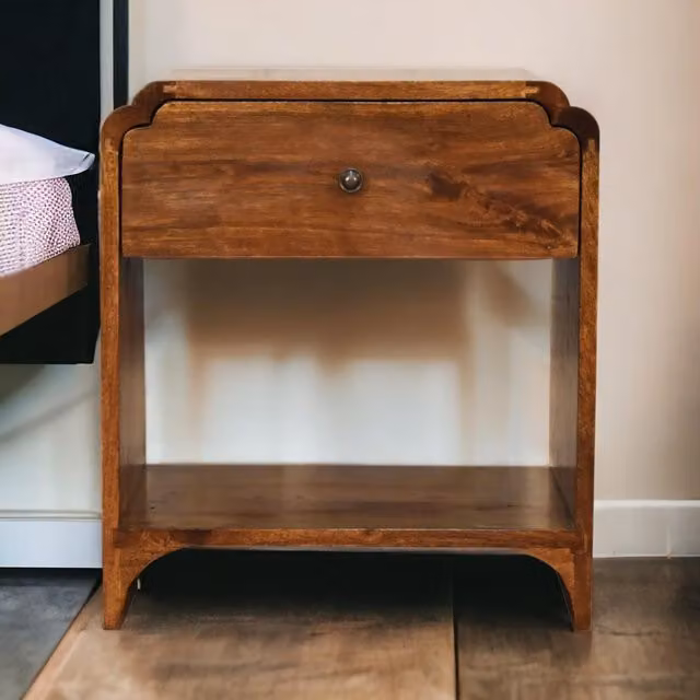 Aosom UK Newton Solid Wood Bedside Table with Drawer and Open Shelf, Brown, W/D/H: 45 x 35 x 50 cm – 1