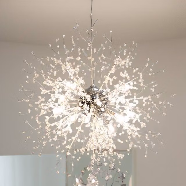 NIVOR Dandelion Firework LED Crystal Pendant Chandelier, 8-Light G9 Chrome and Transparent Hanging Lamp – 1