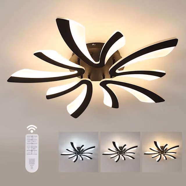 Pheashine Black V-Shaped LED Ceiling Light, 48W Dimmable with Remote Control