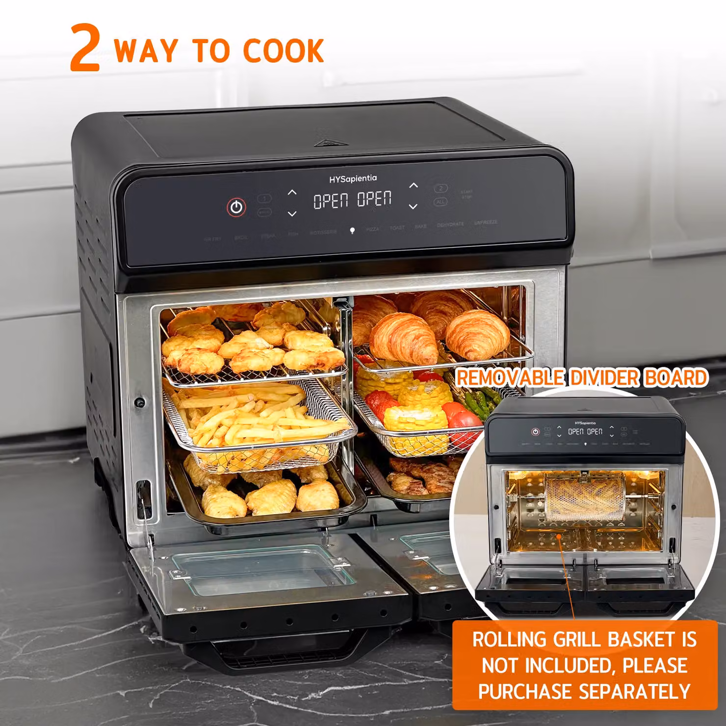 HYSapientia 22L Dual Zone Air Fryer Oven with Rotisserie, 2400W 10-in-1, Black – 7