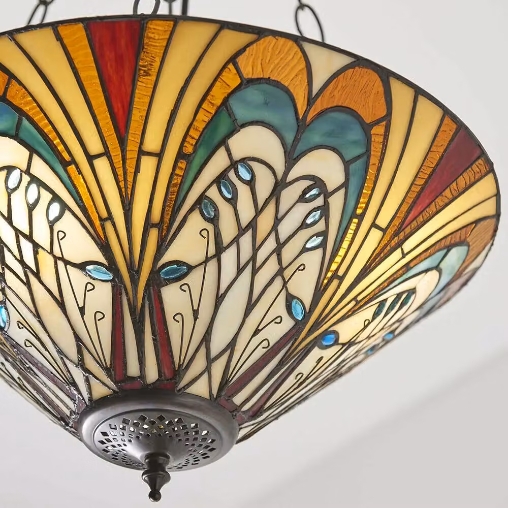Loops Tiffany Glass Hanging Ceiling Pendant Light in Bronze and Multicolour – 2