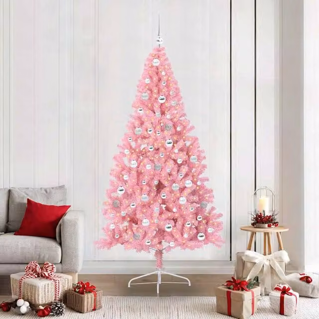 Berkfield Home Artificial Pre-lit Pink Christmas Tree with 300 LEDs, Height: 210 cm