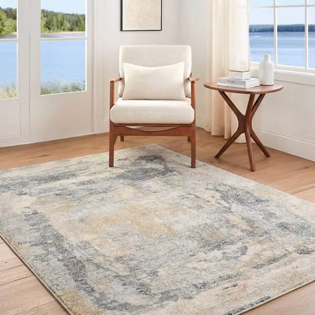 Livabliss Avellino Abstract Modern Marble High Pile Living Room Rug in Grey, Blue and Beige, W: 160 cm, L: 215 cm