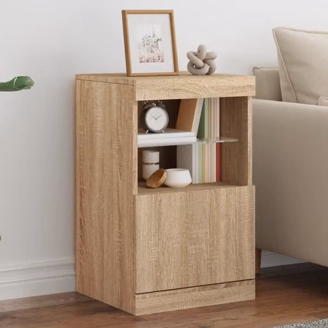 Berkfield Home Modern Sideboard with Integrated LED Lights in Sonoma Oak Brown, W/D/H: 41 x 37 x 67 cm – 1