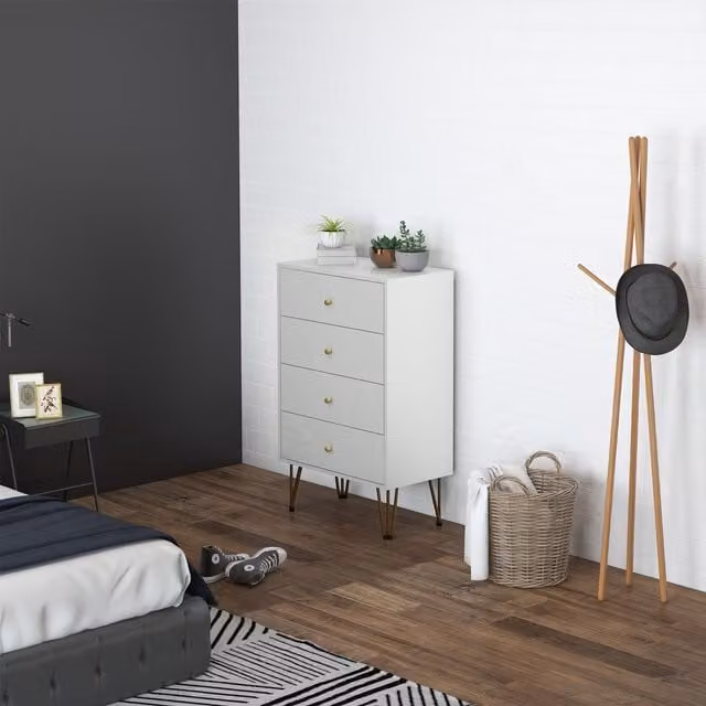 HOMCOM Modern 4-Drawer Chest of Drawers with Hairpin Legs in White