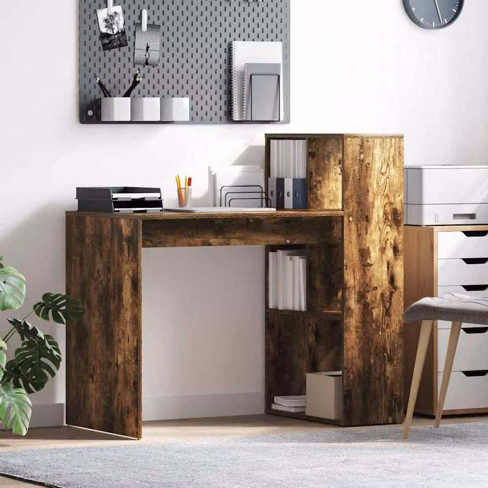 Berkfield Home Modern Writing Desk in Smoked Oak Brown Engineered Wood – 2