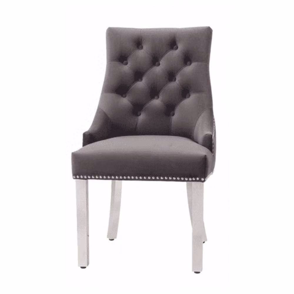 Home Luxe Interior Set of 6 Minister Grey Brushed Velvet Lion Knocker Dining Chairs – 2