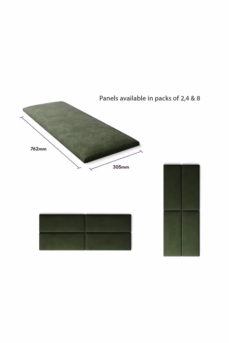 Aspire EasyMount Modular DIY Wall Mounted Upholstered Headboard Panels in Dark Olive Plush Velvet Fabric, Pack of 8