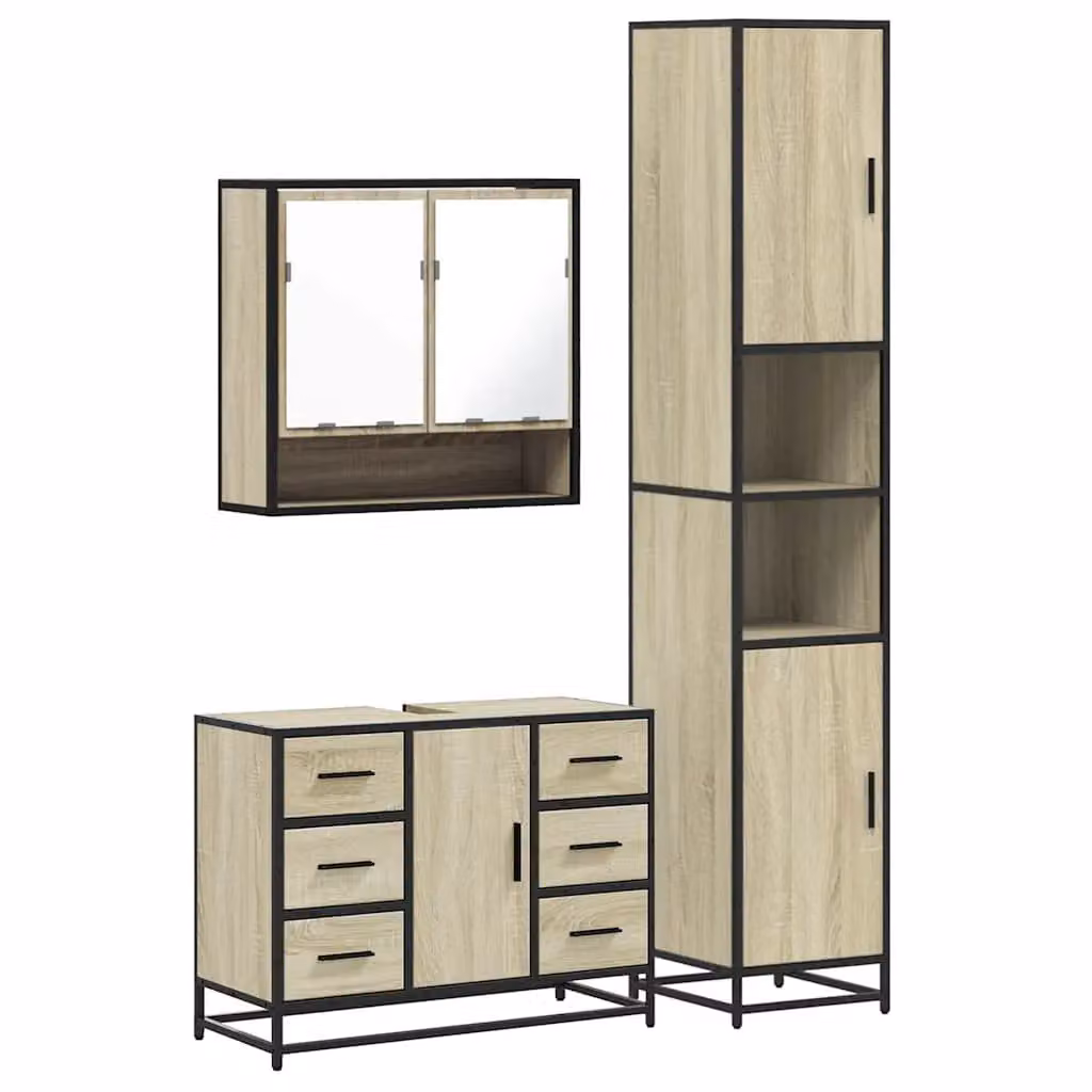 Berkfield Home 3 Piece Industrial Bathroom Furniture Set in Sonoma Oak Brown, including Vanity Unit, Mirror Cabinet and Wall Cabinet – 2