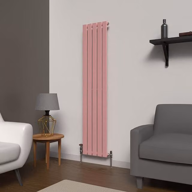 Lux Heat Flat Coloured Vertical Steel Radiator in Pink, H 160 cm x W 35 cm