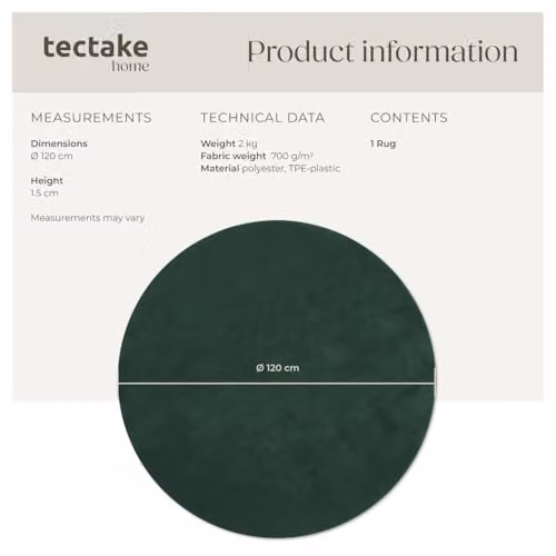 tectake Zonelle Round Fluffy Rug in Green, Washable and Allergy-Friendly Polyester Carpet, Diameter: 120 cm – 6