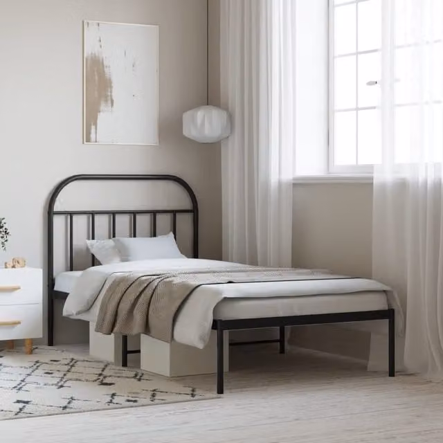 Berkfield Home Metal Bed Frame with Headboard in Black, W/D/H: 100 x 200 cm – 1