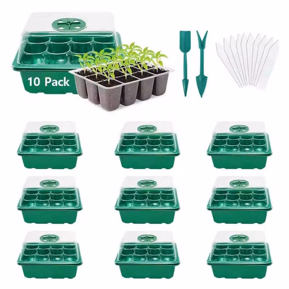 FLAVORA 10-Piece Reusable 120-Cell Seedling Starter Trays in Green and Transparent Plastic – 3