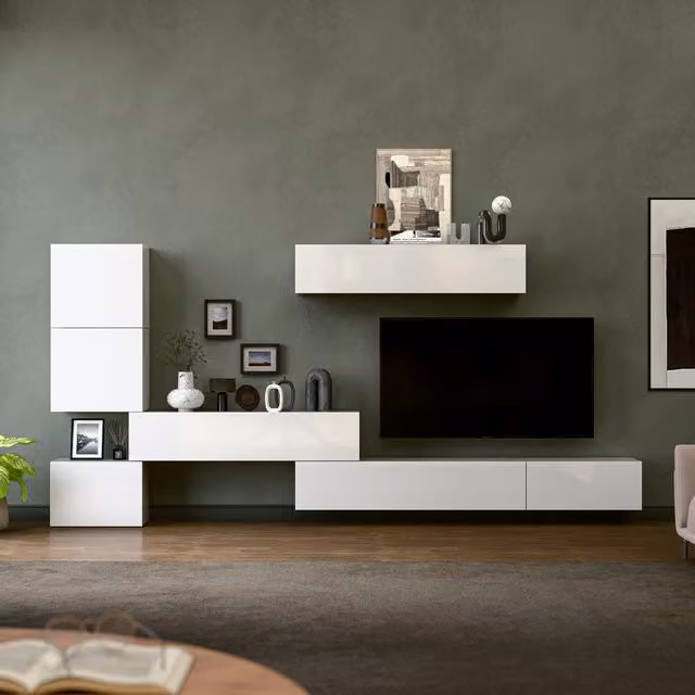 Decorotika Palmela Wall Mounted Entertainment Center in High Gloss White