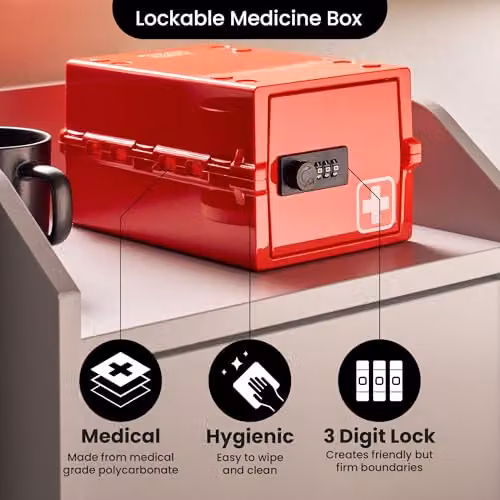 Lockabox Mini Small Lockable Storage Box with Combination Lock, Red, W/D/H: 22.3 x 15.4 x 12 cm – 3