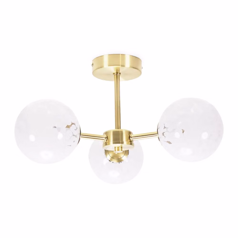 ValueLights India White Confetti Glass 3 Way Flush Ceiling Light with LED Bulbs in Gold/Brass – 2