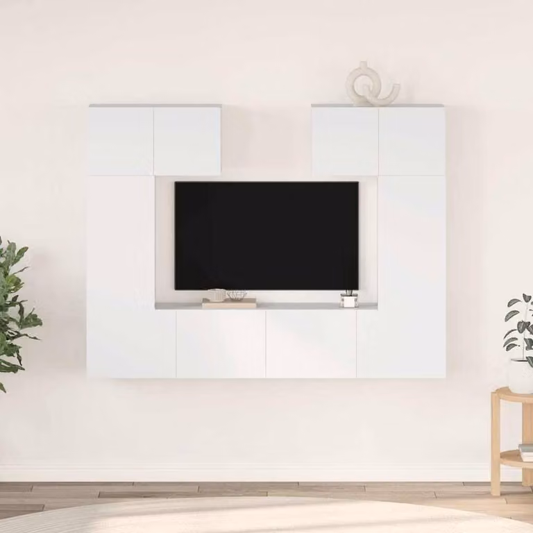 Berkfield Home Practical 6 Piece White Modern TV Cabinet Set with Hinged Doors and Internal Shelves