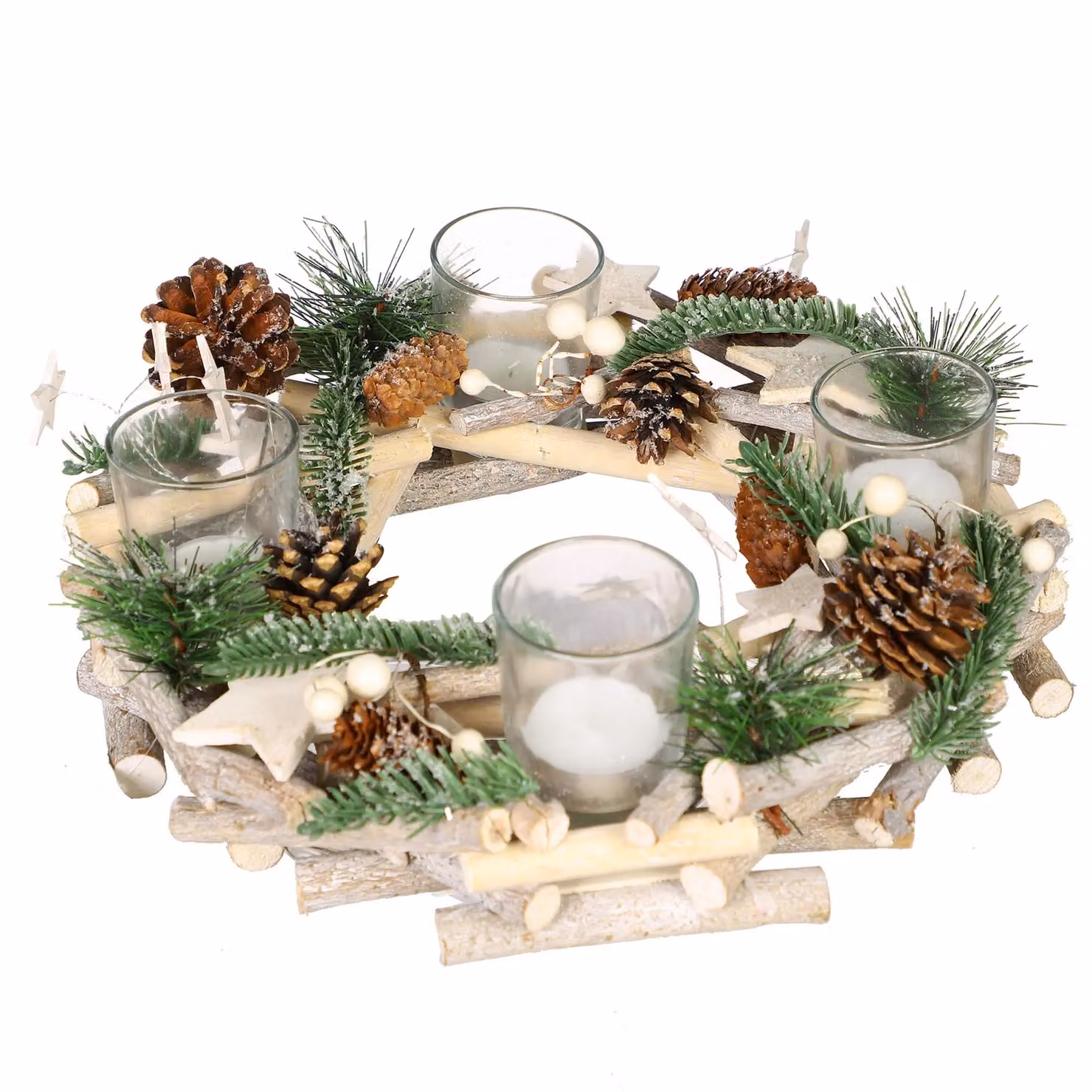 Dibor Nordic Scandinavian Christmas Wreath Tealight Holder in Brown and Sand, Diameter: 30 cm – 2