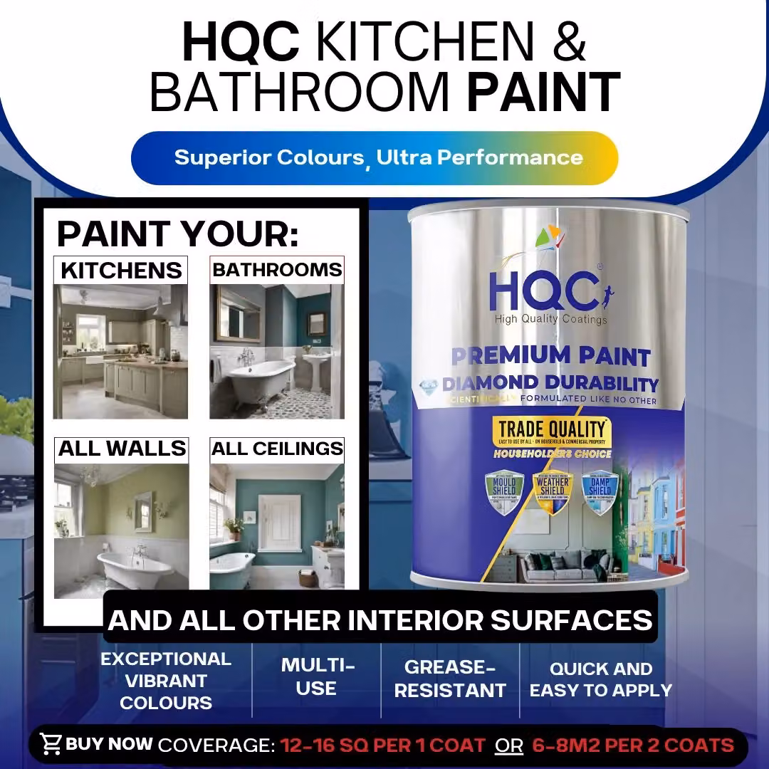 HQC PAINTS Mould Resistant Water Based Kitchen and Bathroom Paint in Beige, 2.5 l – 4
