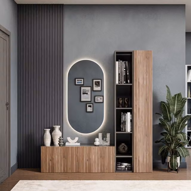 Decorotika Uppsala Wall Mounted Minimalist Entertainment Center in Black with Integrated LED Lighting