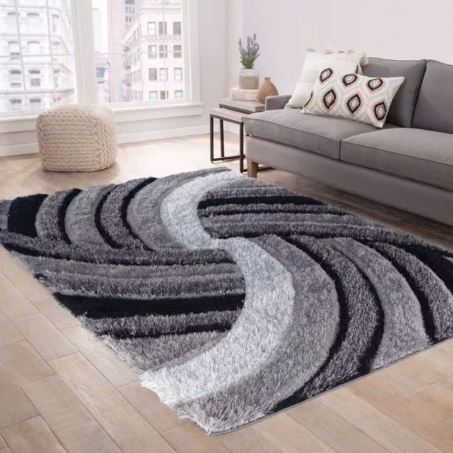 Desire Rugs Modern Wave Shaggy Area Rug, Grey, W: 80 cm, L: 150 cm