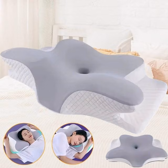 NESTLUNE Grey Memory Foam Neck Support Pillow for Cot Size – 1