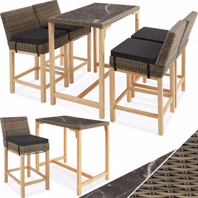tectake Kutina Garden Table and 4 Chairs Set in Brown with Composite and Powder Coated Aluminium