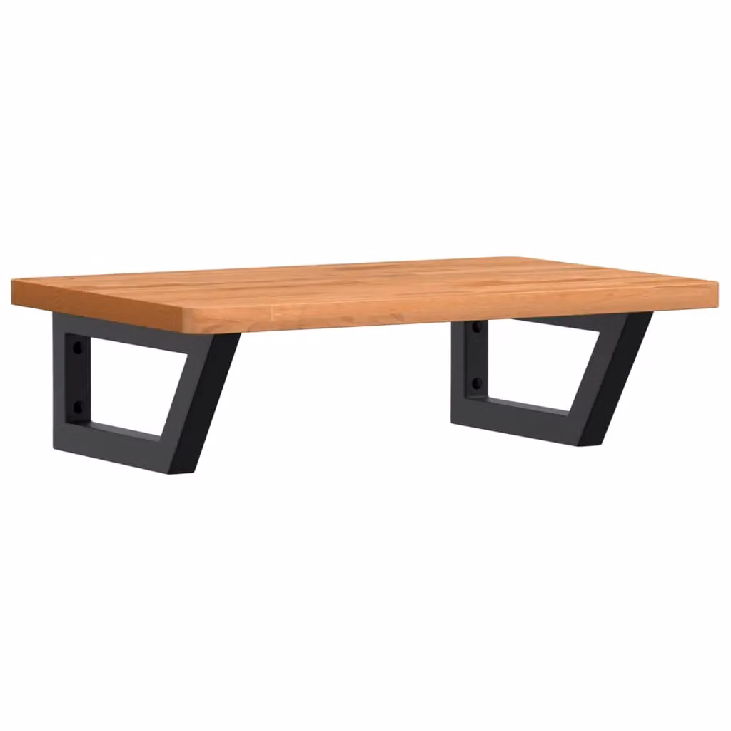 Berkfield Home Wall Mounted Basin Shelf in Brown Steel and Solid Beech Wood