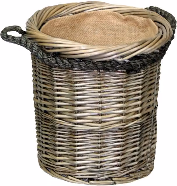Red Open Weave Willow Hamper with Handles in Brown
