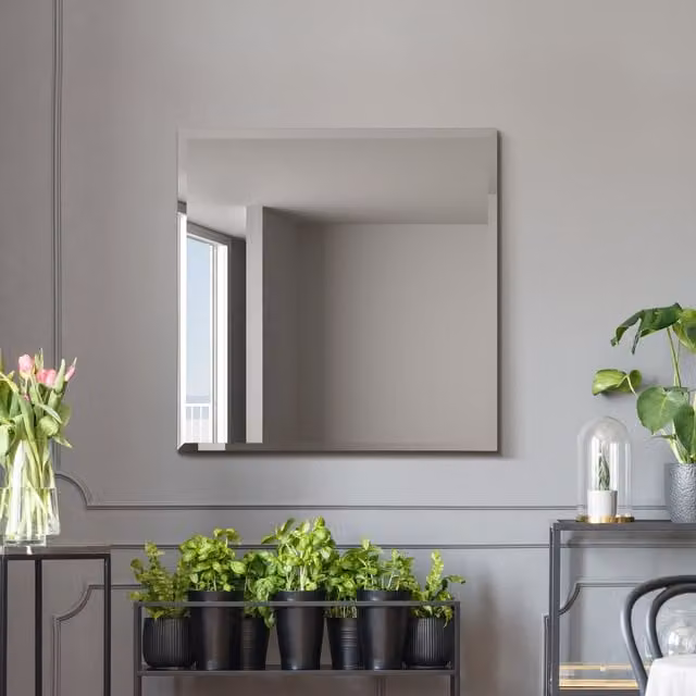 Moderni All Glass Modern Bevelled Square Wall Mirror in Black