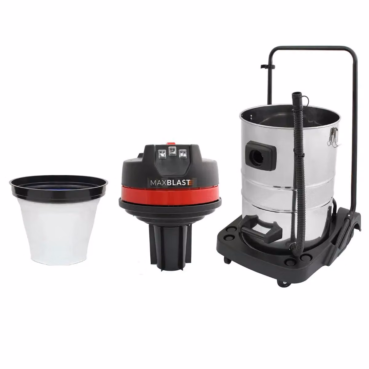 Monstershop MAXBLAST 80L Industrial Vacuum Cleaner in Red and Stainless Steel – 3
