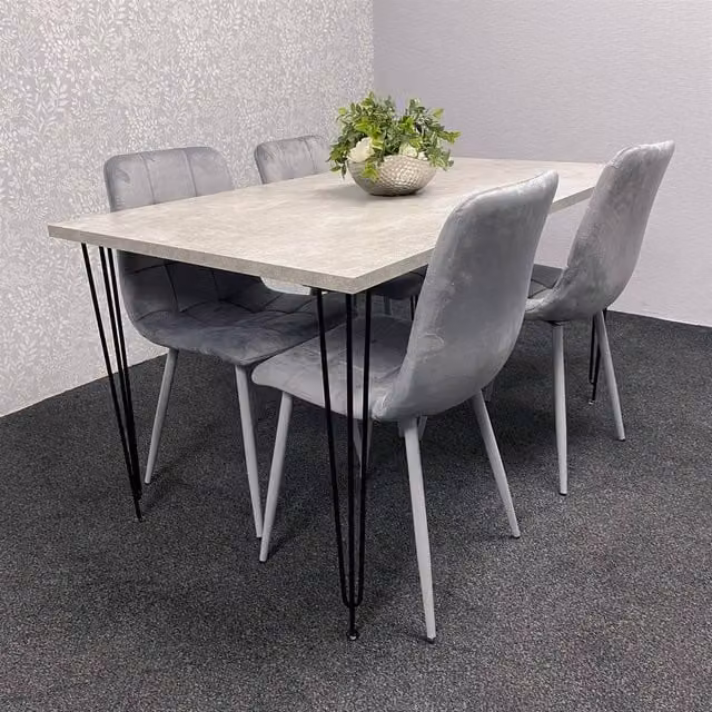 Kosy Koala Modern Dining Set with 4 Grey Velvet Chairs and Brown Rectangular Table – 1
