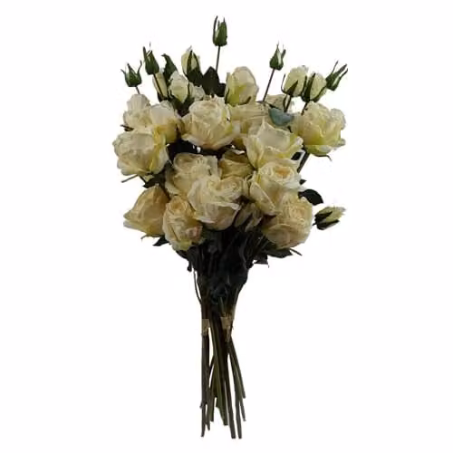 Leaf Design Organic Floral Artificial Rose Flowers in Beige and White Textile, H 60 cm x W 20 cm x D 20 cm – 1
