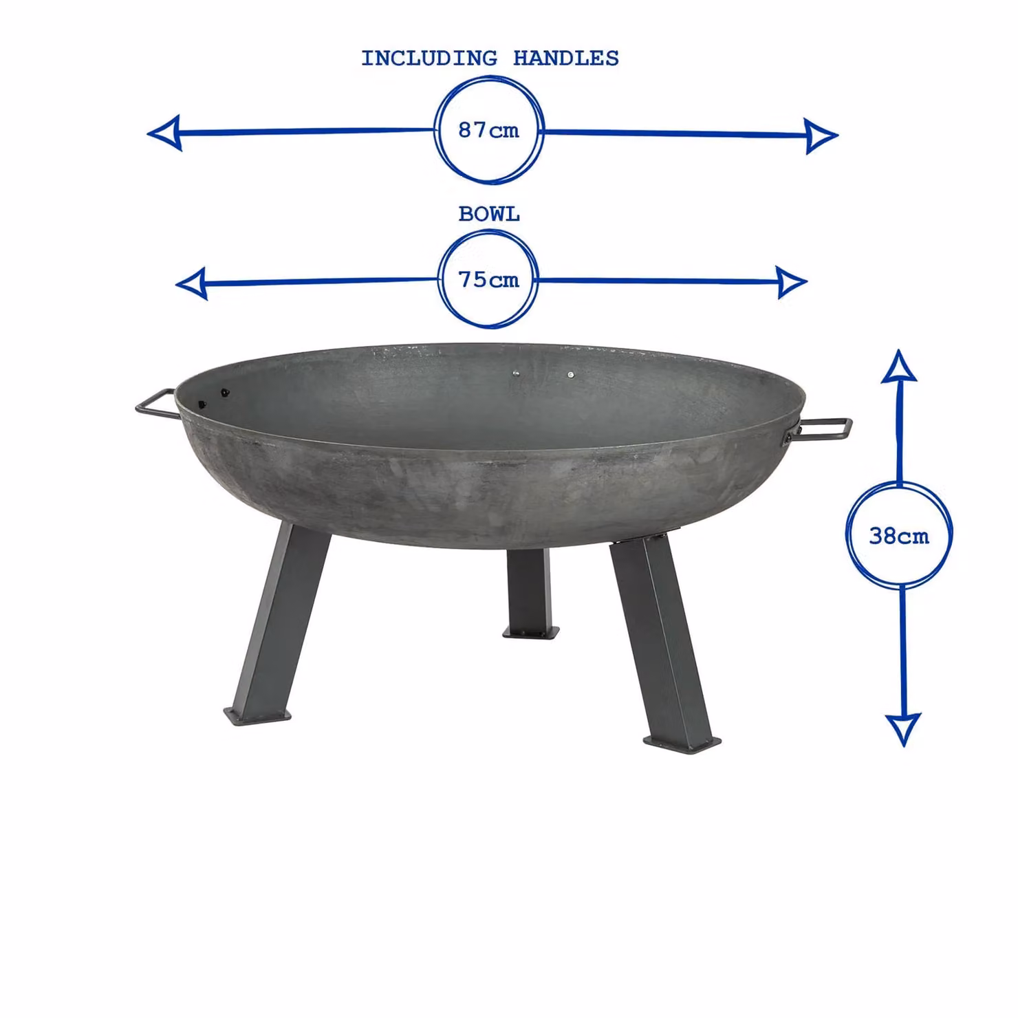 Harbour Housewares Cast Iron Fire Pit BBQ and Fire Bowl in Grey, Diameter: 75 cm – 3