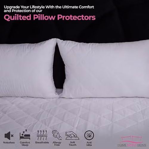 Snug City Pack of 2 Waterproof Quilted Microfibre Pillow Protectors in White, W: 74 cm x L: 48 cm – 3