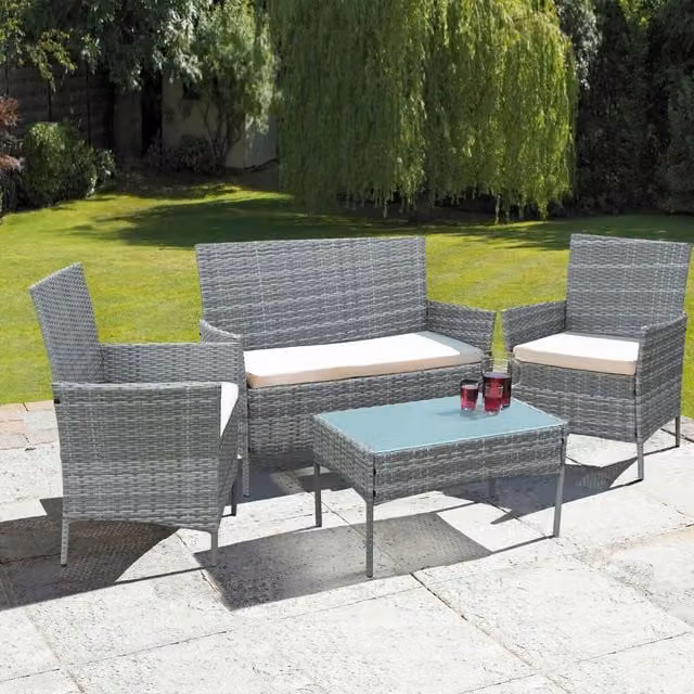 Neo 4 Piece Grey Polyrattan Outdoor Furniture Set with Cushions and Coffee Table