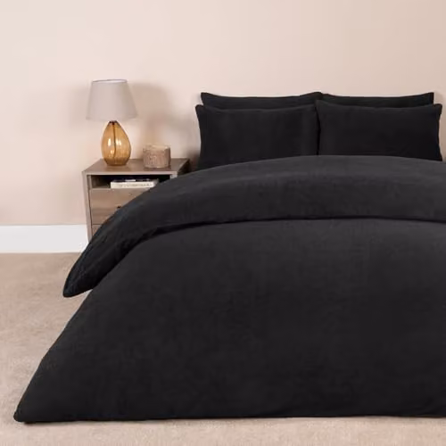 Brentfords Teddy Fleece Duvet Cover and Pillowcase Set, Black, W/D/H: 135 x 200 cm and 50 x 75 cm – 1