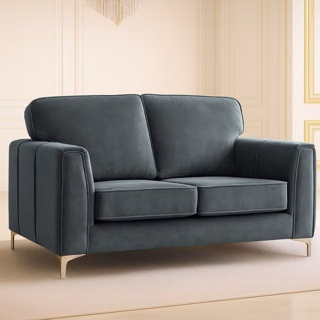 Somnior Beds Ltd Regency Modern 2-Seater Upholstered Velvet Sofa with Solid Wood Frame