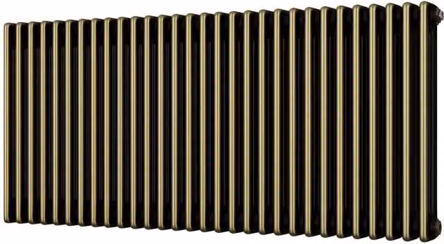 Alpha 3 Column Steel Radiator in White and Antique Brass, Height: 600 mm, Width: 1355 mm