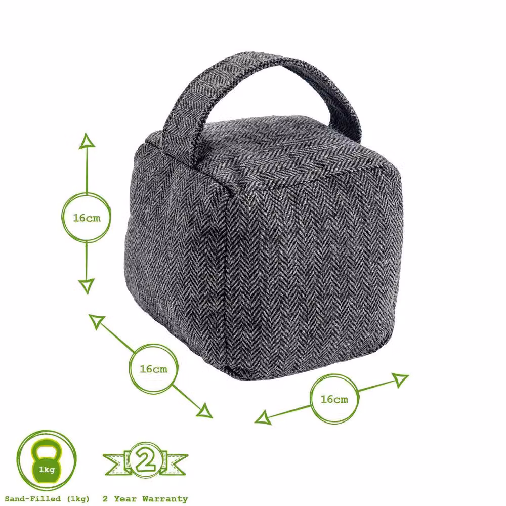Nicola Spring Herringbone Fabric Door Stop Set - Star Indoor Weighted Doorstopper in Grey – 3