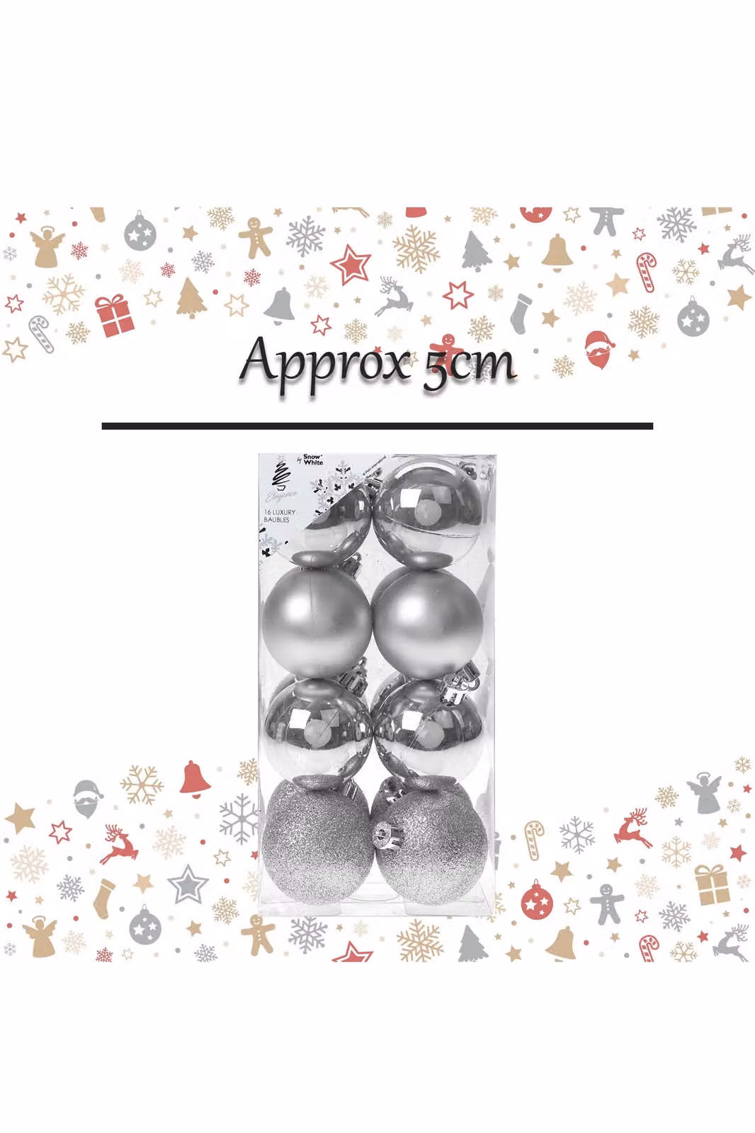 VFM e-Store Silver Christmas Bauble Hanging Tree Ornaments, Pack of 16, Diameter: 5 cm – 2
