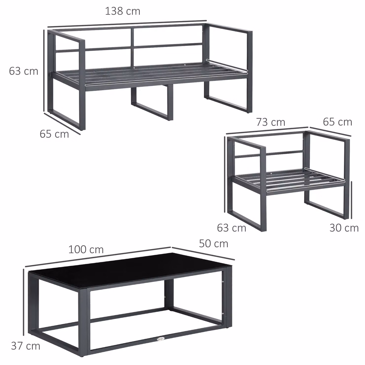 Outsunny 4 Piece Grey Garden Furniture Set with Upholstered Cushions and Powder Coated Aluminium Frame – 8