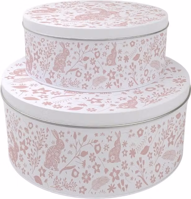 Purely Home Round Pink Wild Rabbits Cake Tin Set in Multicolour