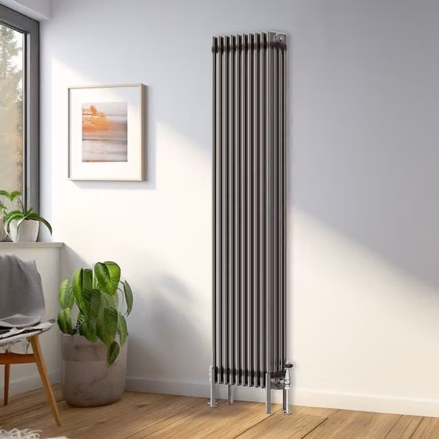 Right Radiators Traditional 4 Column Vertical Radiator in Raw Metal, Height: 180 cm, Width: 47 cm