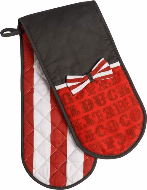 Orsina Double Oven Glove in Red, White and Black Cotton – 1