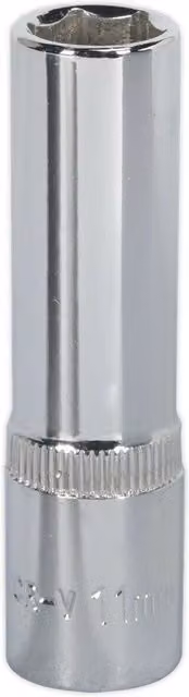 Loops 11mm Deep Drive Socket 3/8 inch Square Drive Forged Chrome Vanadium in Silver