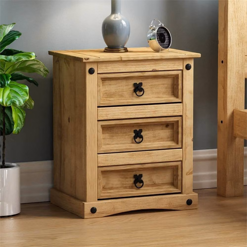 PAWNORA Modern 3 Drawer Bedside Chest in Brown – 3
